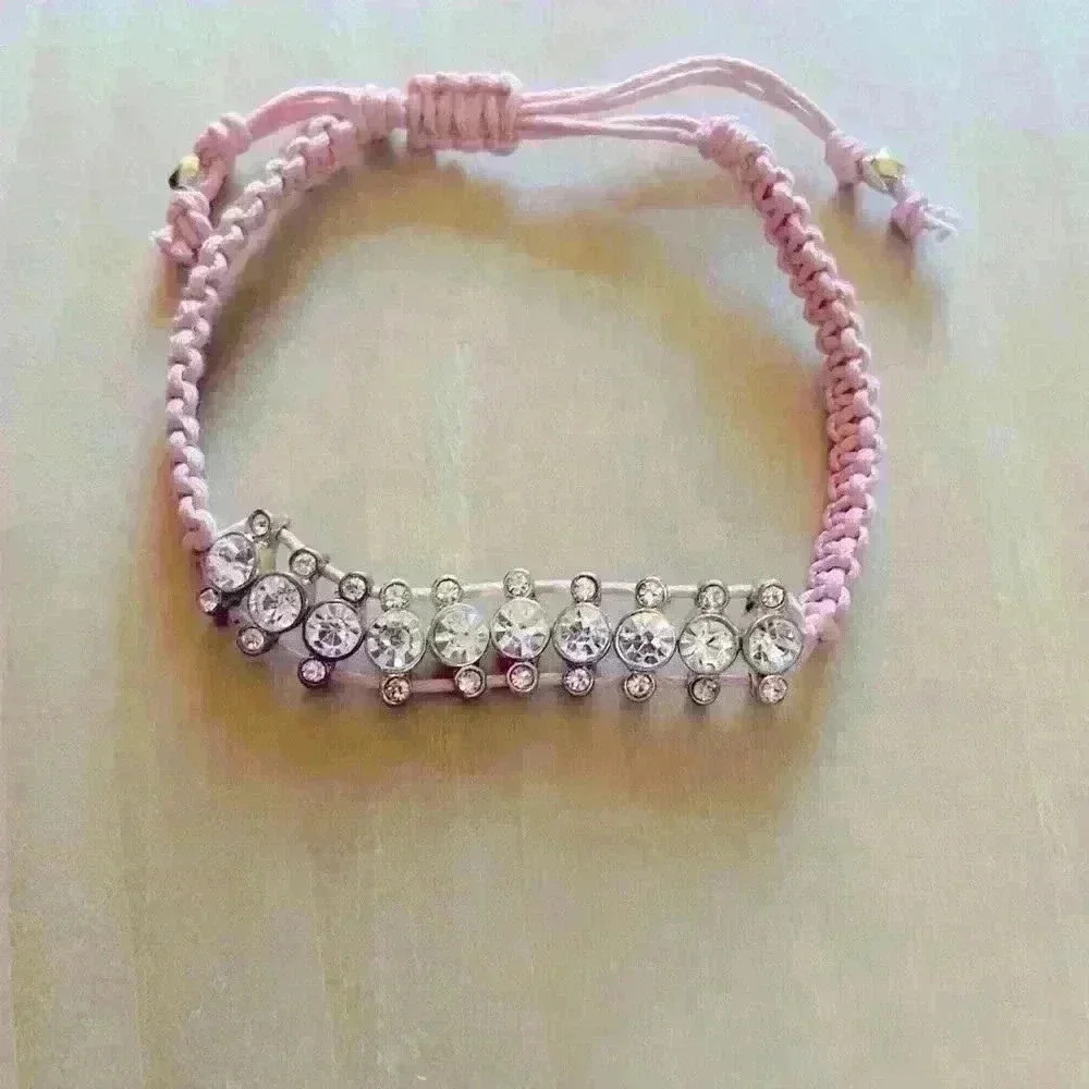 diamond strand on pink ties bracelet - Picture 2 of 9